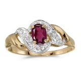 Certified 14k Yellow Gold Oval Rhodolite Garnet And Diamond Swirl Ring