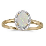 Certified 14k Yellow Gold Oval Opal And Diamond Ring