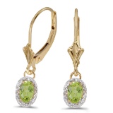 Certified 14k Yellow Gold Oval Peridot And Diamond Leverback Earrings 1.22 CTW