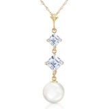 3.25 CTW 14K Solid Gold Mockingbird Aquamarine pearl Necklace