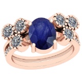 2.44 CtwBlue Sapphire And Diamond I2/I3 10K Rose Gold Vintage Style Ring