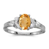 Certified 10k White Gold Oval Citrine And Diamond Ring
