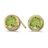 Certified 14k Yellow Gold Round Peridot Bezel Stud Earrings