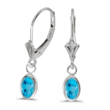 Certified 14k White Gold Oval Blue Topaz Bezel Lever-back Earrings