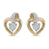 Certified 14k Yellow Gold Round Aquamarine And Diamond Heart Earrings 0.15 CTW