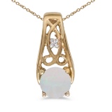 Certified 14k Yellow Gold Round Opal And Diamond Pendant