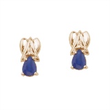 Certified 14k Yellow Gold Pear-Shaped Sapphire and Diamond Stud Earrings