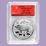 2019 Australia 1 oz Silver Lunar Pig MS-70 PCGS (FS, Red Label)