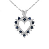 Certified 14k White Gold Sapphire and Diamond Heart Shaped Pendant
