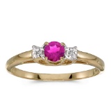 Certified 14k Yellow Gold Round Pink Topaz And Diamond Ring