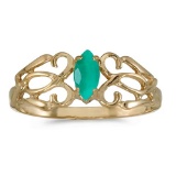 Certified 10k Yellow Gold Marquise Emerald Filagree Ring