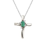 Certified 14K White Gold Emerald and Diamond Cross Pendant