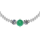 3.20 Ctw VS/SI1 Emerald And Diamond 14K White Gold Vintage Style Necklace