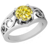 2.00 Ctw I1/I2 Treated Fancy Yellow Diamond 14K White Gold Solitaire Ring