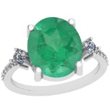 3.96 Ctw VS/SI1 Emerald And Diamond Platinum Vintage Style Ring