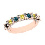 1.16 Ctw I2/I3 Treated Fancy Multi Diamond 10K Rose Gold Vintage Style Bridal Wedding Band Ring