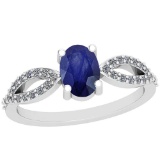 0.64 Ctw Blue Sapphire And Diamond I2/I3 14K White Gold Vintage Style Ring