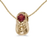 Certified 14k Yellow Gold Round Garnet Baby Bootie Pendant