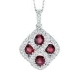 Certified 14k White Gold Ruby and .26 CTW Diamond Pendant 1.26 CTW