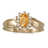 Certified 14k Yellow Gold Oval Citrine And Diamond Ring