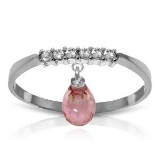 1.45 Carat 14K Solid White Gold Ring Natural Diamond Dangling Pink Topaz