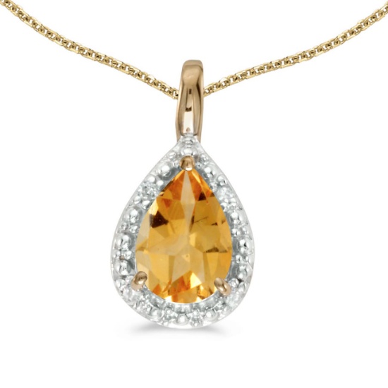 Certified 14k Yellow Gold Pear Citrine Pendant