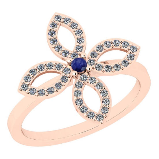 0.38 Ctw I2/I3 Blue Sapphire And Diamond 14K Rose Gold Ring