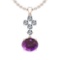 Certified 4.03 Ctw I2/I3 Amethyst And Diamond 14K Rose Gold Pendant