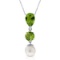 5.25 Carat 14K Solid White Gold Chat Blanc Peridot pearl Necklace