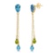 7.5 Carat 14K Solid Gold Chandelier Earrings Blue Topaz Peridot