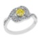 0.86 Ctw I2/I3 Treated Fancy Yellow And White Diamond 14K White Gold Cluster Bridal Wedding Ring