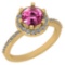 1.52 Ctw VS/SI1 Pink Tourmaline And Diamond 14K Yellow Gold Engagement Halo Ring