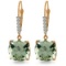 14K Solid Rose Gold Leverback Earrings Diamond & Green Amethyst