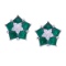Certified 14k White Gold Emerald and Diamond Floral Star Earrings