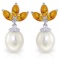 9.5 CTW 14K Solid White Gold Dangling Earrings pearl Citrine