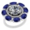 5.00 Ctw I2/I3 Blue Sapphire And Diamond 14K White Gold Vintage Style Ring