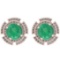 4.44 Ctw I2/I3 Emerald And Diamond 14K Rose Gold Stud Earrings