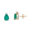 Certified 14k Yellow Gold Pear Shape Emerald And Diamond Earrings