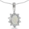 Certified 10k White Gold Oval Opal And Diamond Pendant