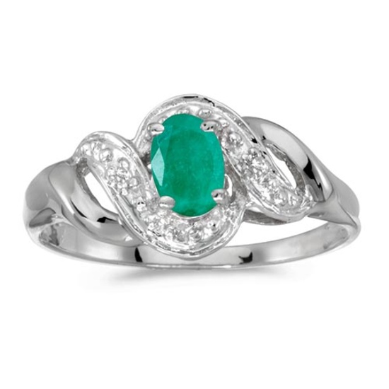 Certified 14k White Gold Oval Emerald And Diamond Swirl Ring