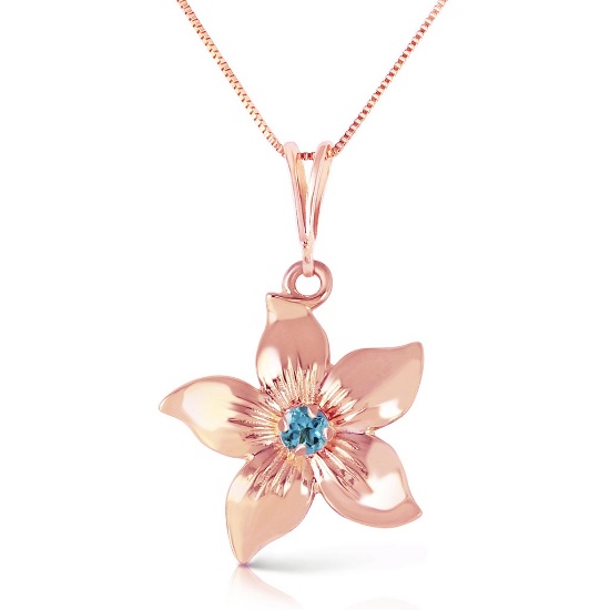 14K Solid Rose Gold Flower Necklace with Natural Blue Topaz