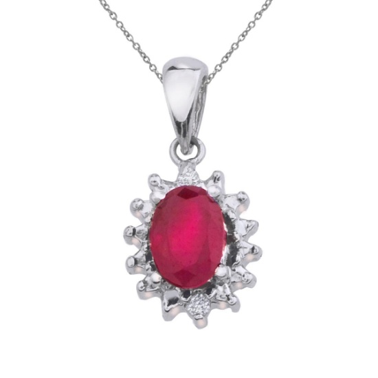 Certified 10k White Gold Ruby and Diamond Pendant