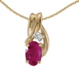Certified 14k Yellow Gold Oval Ruby And Diamond Pendant