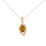 Certified 14k Yellow Gold Oval Citrine And Diamond Pendant 0.66 CTW