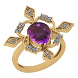 1.62 Ctw Amethyst And Diamond I2/I3 10K Yellow Gold Vintage Style Ring