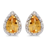 Certified 14k Yellow Gold Pear Citrine And Diamond Earrings