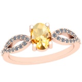 0.64 Ctw Citrine And Diamond I2/I310K Rose Gold Vintage Style Ring