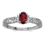 Certified 14k White Gold Oval Garnet And Diamond Ring 0.48 CTW