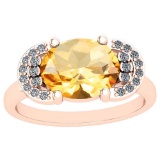 2.85 Ctw I2/I3 Citrine And Diamond 10K Rose Gold Vintage Style Ring