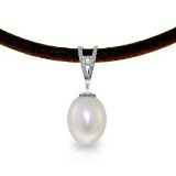 4.01 CTW 14K Solid White Gold Leather Necklace Diamond pearl